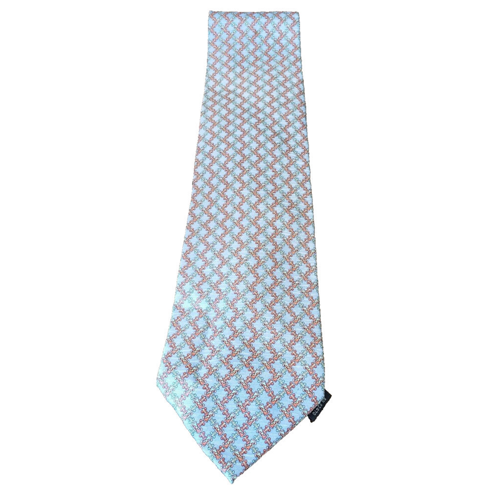 Daniel De Fasson Mens Powder Blue Geometric Diamond Print Silk Necktie Tie